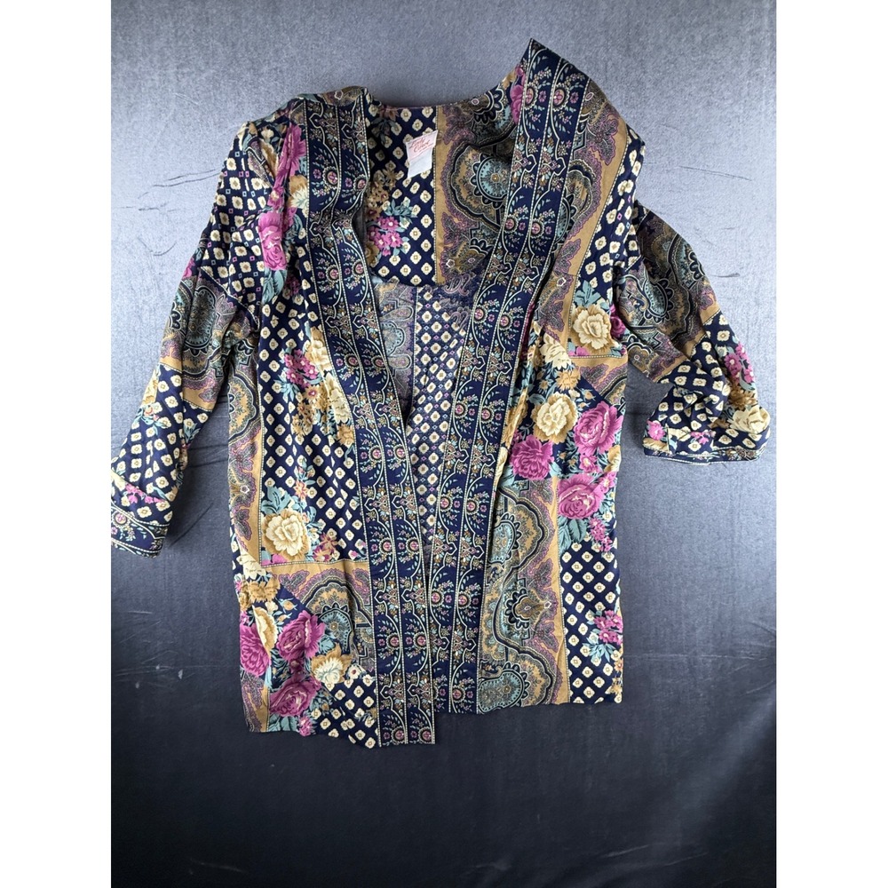 Lady Carol of New York Womens Floral Paisley Patchwork Rayon Cardigan